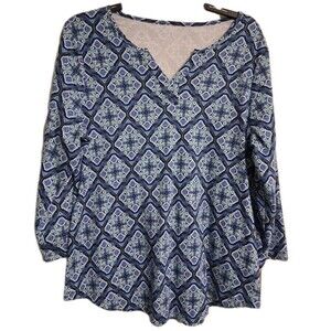 Women's Kim Rogers 3/4 Sleeve Blue Blouse Top Size XL